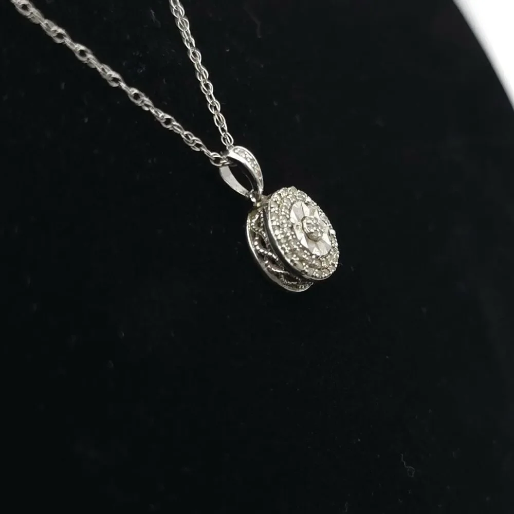 MIDAS 925 Cable Chain Necklace Genuine‎ Diamond Charm Pendant